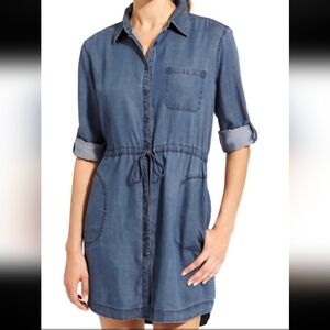 Athleta Indigo Chambray Button Sleeve Shirtdress sz S